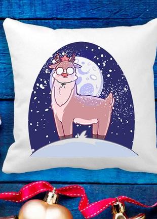 Подушка з новорічним принтом оленя в снігу