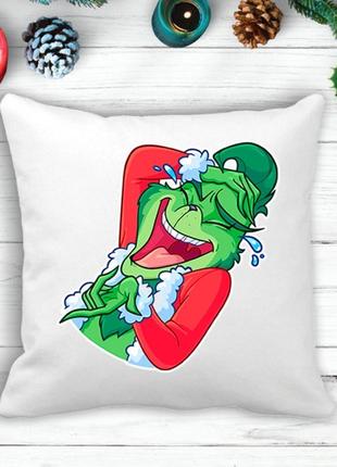 Подушка с новогодним принтом гринч (the grinch) "смеется"1 фото