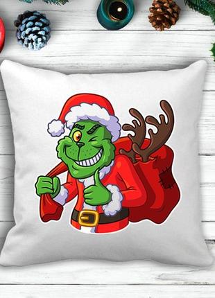 Подушка с новогодним принтом гринч (the grinch) с рюкзаком1 фото