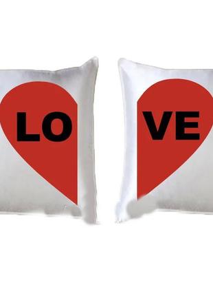 Парні декоративні подушки з принтом "серце love"1 фото