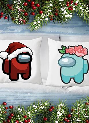 Парные декоративные подушки с принтом "асмонг ас: новый год"