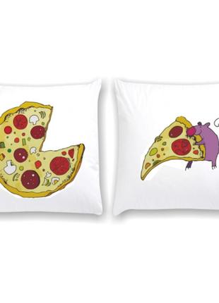 Парні декоративні подушки з принтом "піца і миша"1 фото
