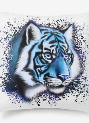 Подушка с новогодним принтом синий тигр