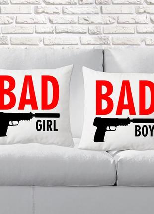 Парные декоративные подушки с принтом "bad boy and girl"