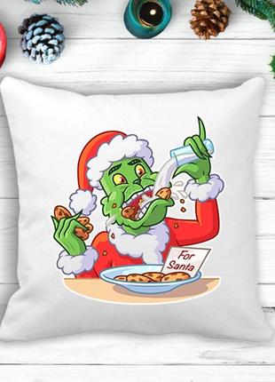 Подушка с новогодним принтом гринч (the grinch) молоко и печенье