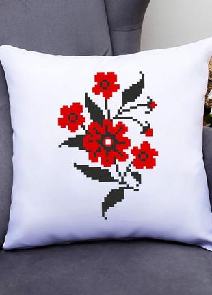 Подушка декоративна з принтом "квітковий орнамент (червоно-чорний) вишиванки на грудях" push it
