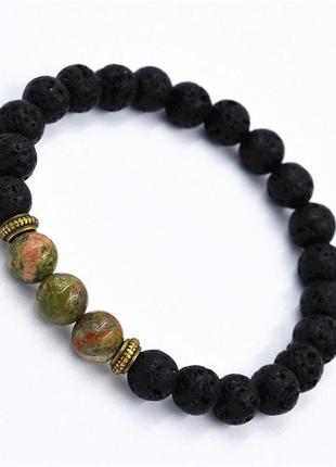 Браслет из натурального камня вулканическая лава со змеевиком
