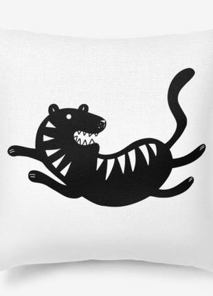 Подушка с новогодним принтом тигр черно-белый