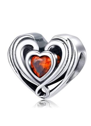 Срібний шарм "закохане серце" для браслета pandora. шарм намистина для браслета пандора s925.