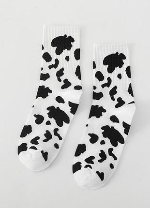 Носки белые с черными пятнями коровы1 фото
