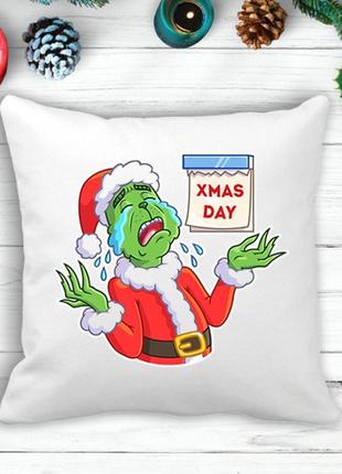 Подушка с новогодним принтом гринч (the grinch) "xmas day"