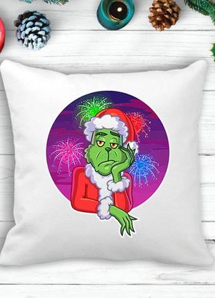 Подушка с новогодним принтом гринч (the grinch) фейерверк1 фото