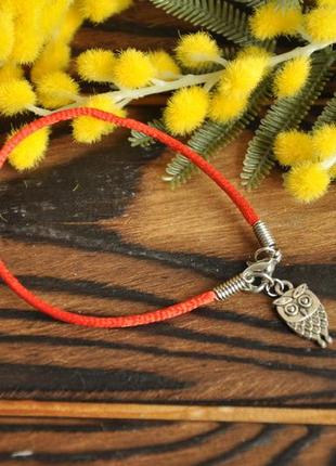 Браслет красная нить с талисманом сова