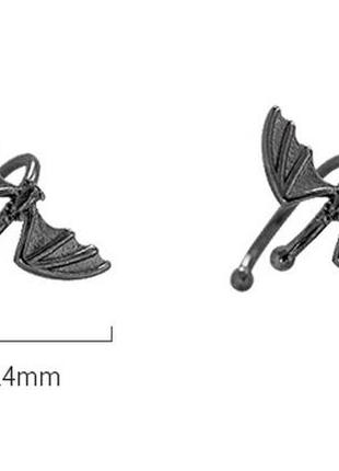 Каффы драконы, черные сережки без прокола 2 шт, оригинальные каффы, серебряное покрытие 925 пробы4 фото