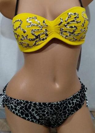 Раздельный  купальник украшен пайетками супер пушап 46 укр цвет желтый коричневый