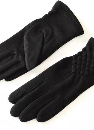 Чёрные хлопково трикотажные перчатки подкладка иск. кролик2 фото