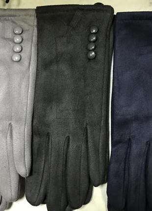 Жіночі рукавички замша еко тільки синій і чорний2 фото