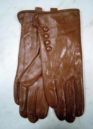 Кожаные женские перчатки  цвет коричневый