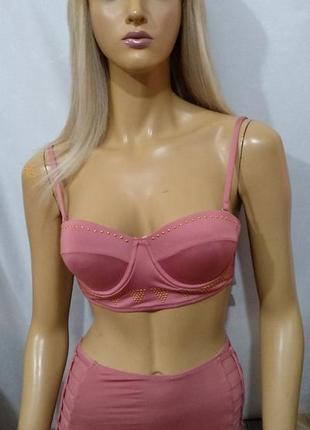 Раздельный  купальник высокоми трусами 46 50  укр цвет чёрный и пудра