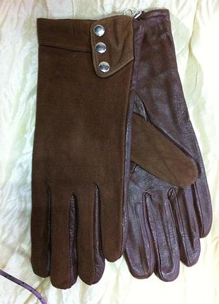 Перчатки женские из кожи и замши подкладка плюш 7.5