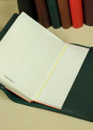 Кожаная обложка для блокнота а5 дизайн №1, натуральная кожа краст, цвет зеленый3 фото