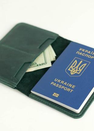 Кожаная обложка для документов модель №15, натуральная винтажная кожа, цвет зеленый3 фото