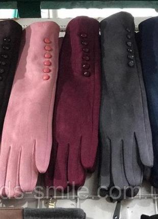 Перчатки женские эко замша удлиненные "сенсор" для телефонов розовые  и беж4 фото