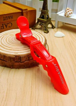 Парикмахерский зажим крокодил набор 6 шт красный с логотипом toni&guy2 фото