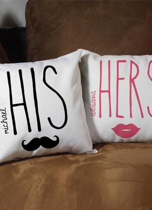 Парные декоративные подушки с принтом "his. hers"