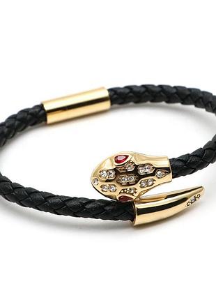 Браслет шкіряний зі сталлю. змія розмір 19 см