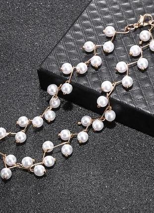 Женское колье с жемчугом украшения на шею, ожерелье, чокер, красивая бижутерия fr7cvs золотистое3 фото