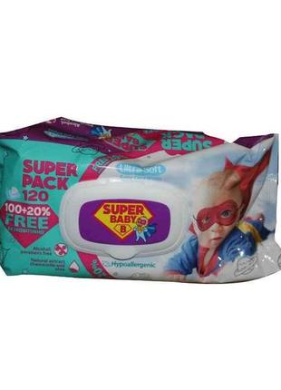 Вологі серветки superpack ромашка та алоє, 120шт тм super baby