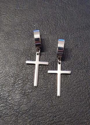 2шт крутые серьги крест рок готика кресты на кольце медицинская сталь унисекс2 фото
