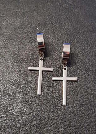 2шт крутые серьги крест рок готика кресты на кольце медицинская сталь унисекс6 фото