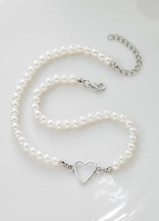 Колье ожерелье жемчуг жемчужины с жемчугом жемчужинами сердце сердечко белое белая белый чокер подвеска перламутровый перламутровая перламутровое8 фото