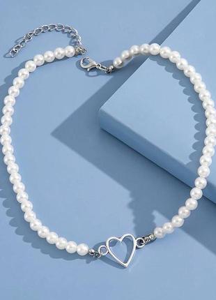 Колье ожерелье жемчуг жемчужины с жемчугом жемчужинами сердце сердечко белое белая белый чокер подвеска перламутровый перламутровая перламутровое4 фото