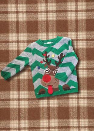 Теплый новогодний свитер на ребёнка 3-4 года1 фото