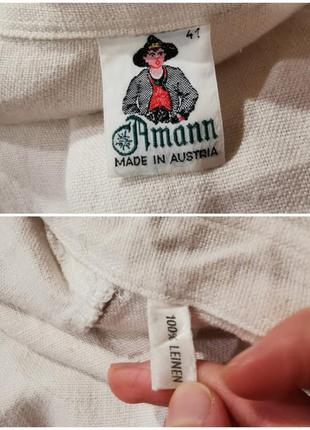 Льняная рубаха винтажная баварская в этно бохо стиле лен с вышивкой узор цветы блуза мужская оверсайз amann9 фото