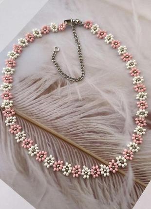 Чокер на шию квіточки рожево-білі