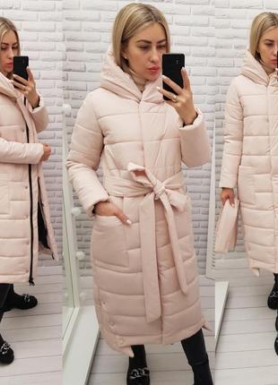 Куртка зимняя женская пуховик теплый пальто пудра пудровый розового цвета