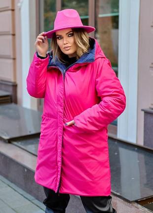 Куртка зимова жіноча подовжена стьобана двостороння розм. 50-607 фото