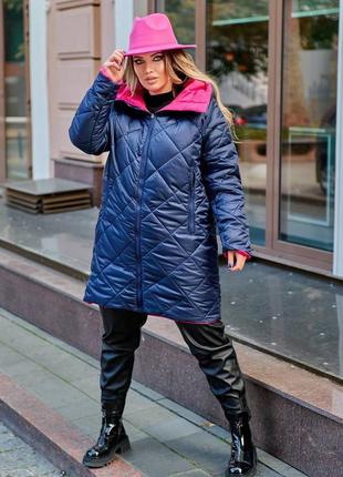 Куртка зимова жіноча подовжена стьобана двостороння розм. 50-605 фото