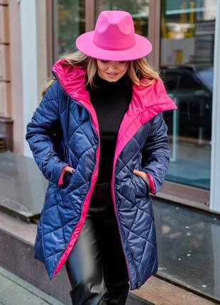 Куртка зимова жіноча подовжена стьобана двостороння розм. 50-602 фото