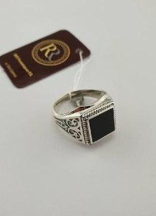 Серебряное мужское кольцо (печатка) с большим камнем ониксом3 фото