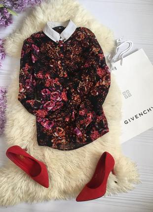 Блуза у квіти чорна ошатна шифонова