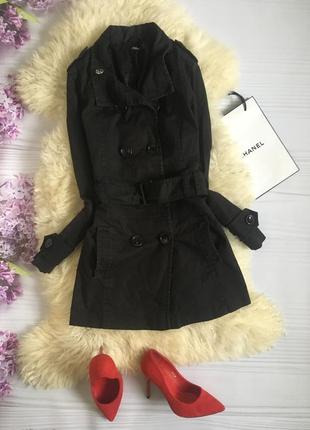 Пальто чёрное тренч с поясом