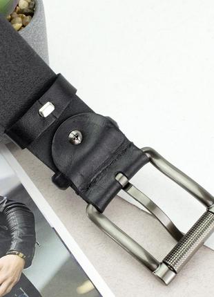 Ремень мужской кожаный jk-4095 черный под джинсы (125 см)5 фото