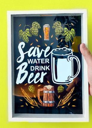 Скарбничка для кришок від пива 31х22х4см save water drink beer1 фото