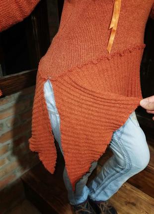 Джемпер асимметричный с рюшами в рубчик цветы в бохо стиле туника свитер расклешенный вязаный трикотажный viva lara6 фото