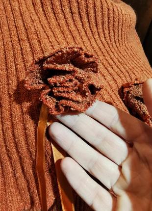Джемпер асимметричный с рюшами в рубчик цветы в бохо стиле туника свитер расклешенный вязаный трикотажный viva lara7 фото